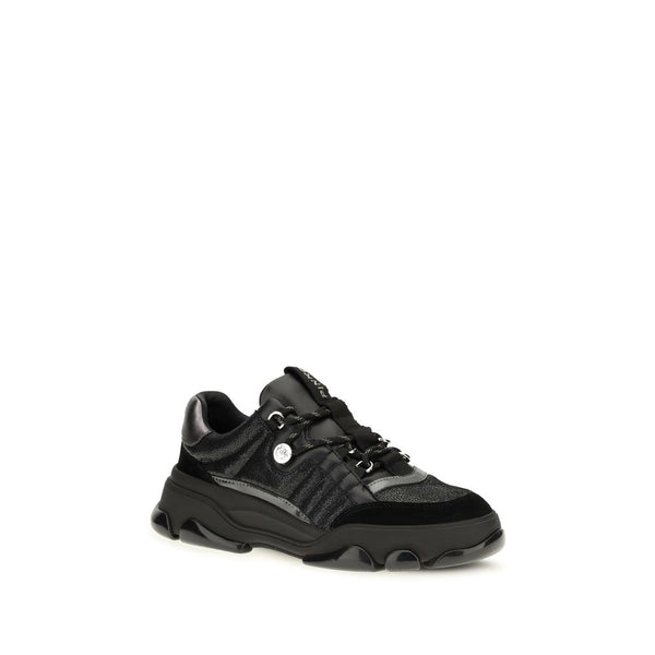 PINKO Black Calf Leather Bos Taurus Chunky Sneakers