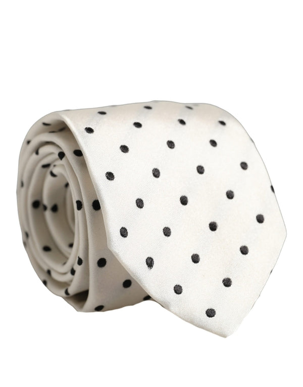 Dolce & Gabbana Men White Silk Polka Dot Adjustable Tied Necktie Tie