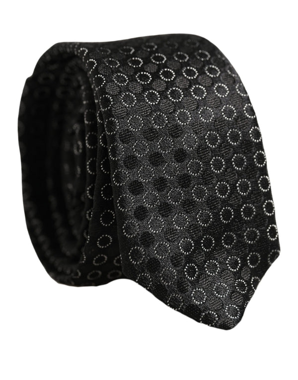 Dolce & Gabbana Men Black Silk Geometric Adjustable Tied Necktie Tie