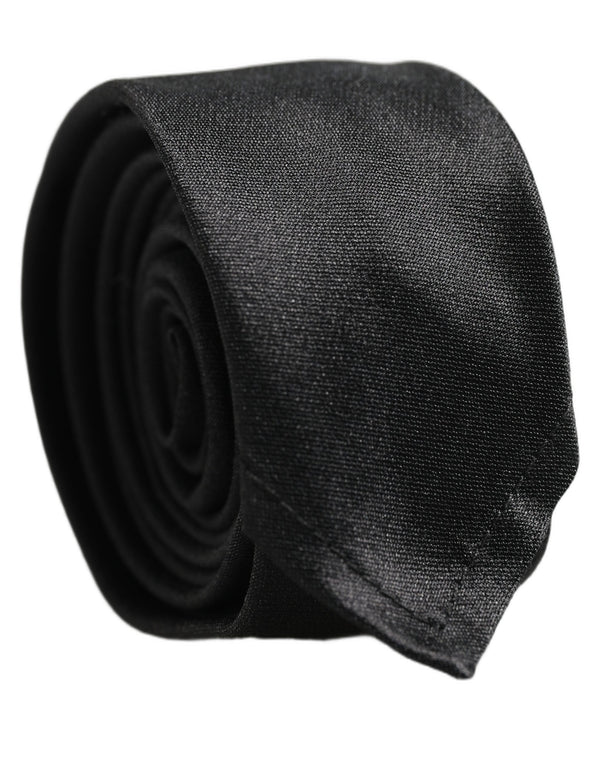 Dolce & Gabbana Men Black Satin Silk Classic Adjustable Tied Necktie Tie