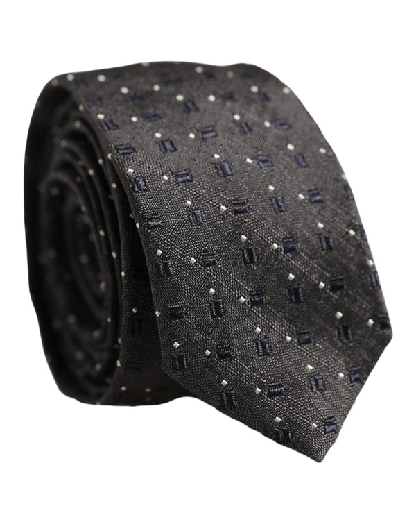 Dolce & Gabbana Men Dark Gray Geometric Silk Adjustable Tied Necktie Tie
