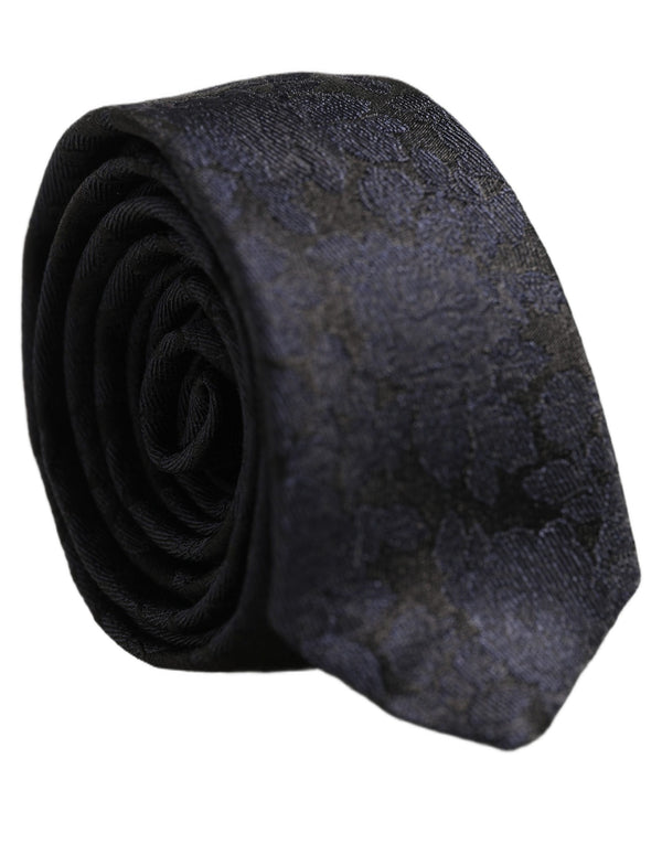Dolce & Gabbana Men Black Floral Jacquard Adjustable Tied Necktie Tie