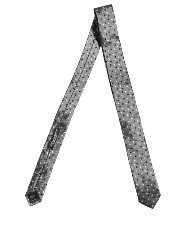 Dolce & Gabbana Men Gray Polka Dot Silk Adjustable Tied Necktie Tie