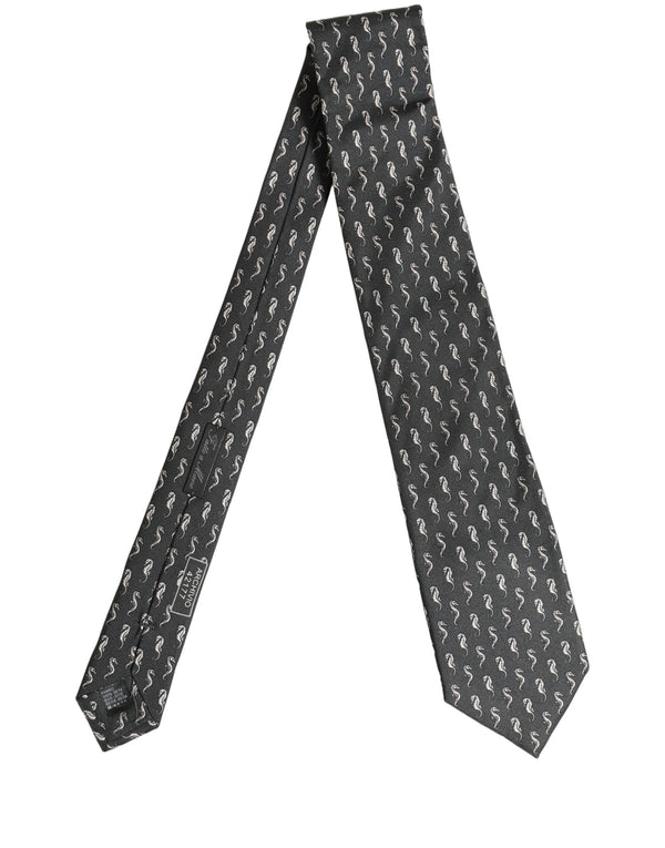 Dolce & Gabbana Men Black Seahorse Silk Adjustable Tied Necktie Tie