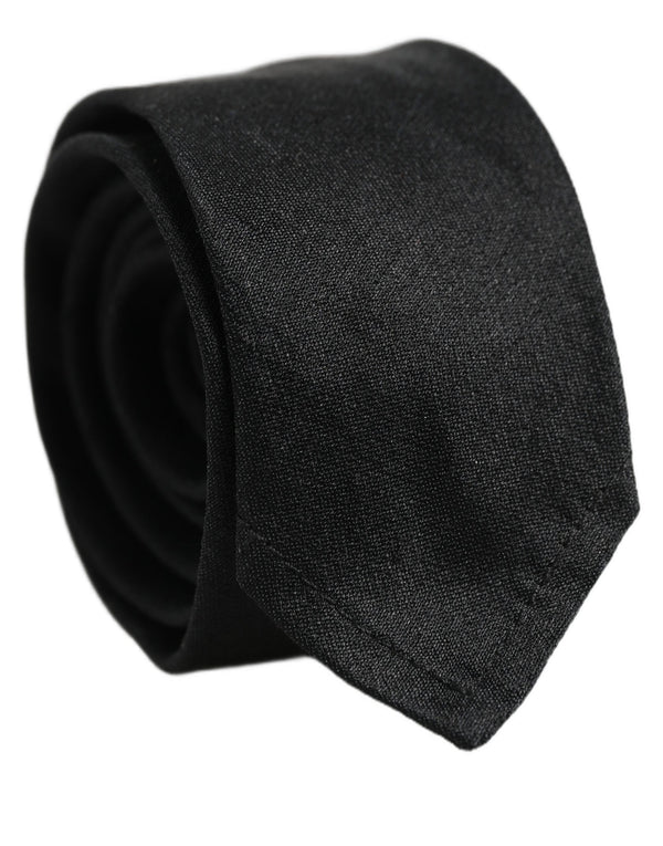 Dolce & Gabbana Men Black Satin Silk Classic Adjustable Tied Necktie Tie