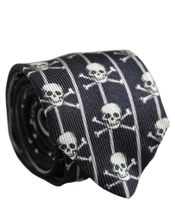 Dolce & Gabbana Men Black Silk Skull Fantasy Adjustable Tied Necktie Tie