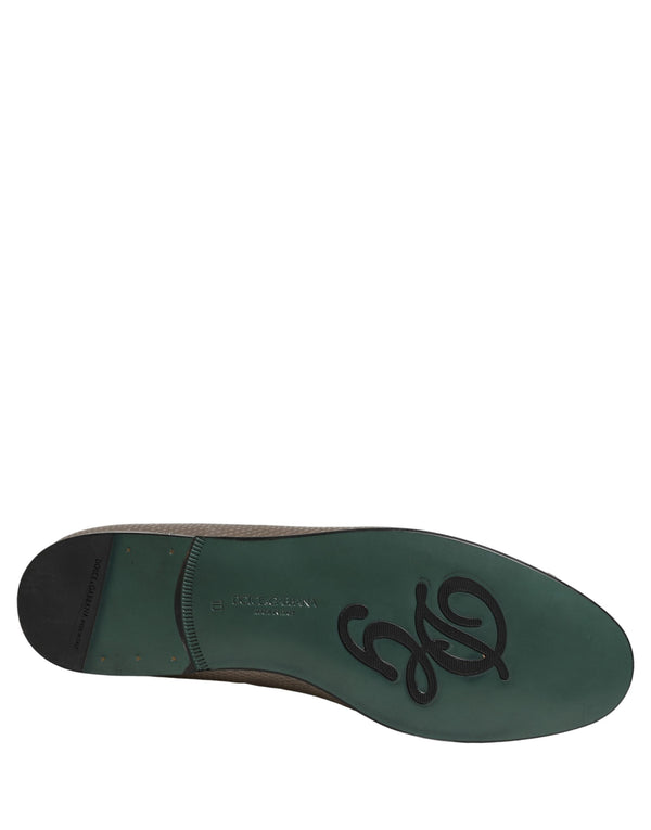 Dolce & Gabbana Silver Leather Logo Slip On Loafers Shoes