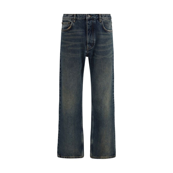 Off-White Blue Cotton Straight-Leg Jeans