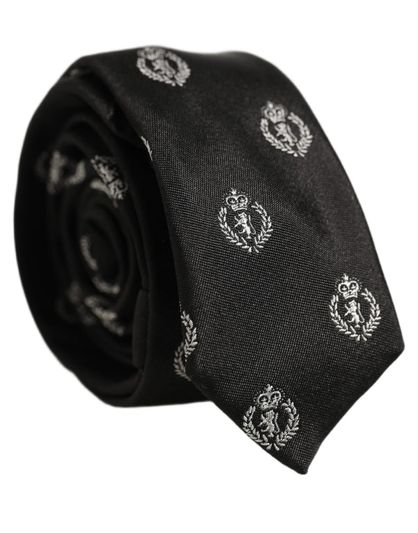Dolce & Gabbana Black Crest Emblem Silk Adjustable Necktie Accessory Tie