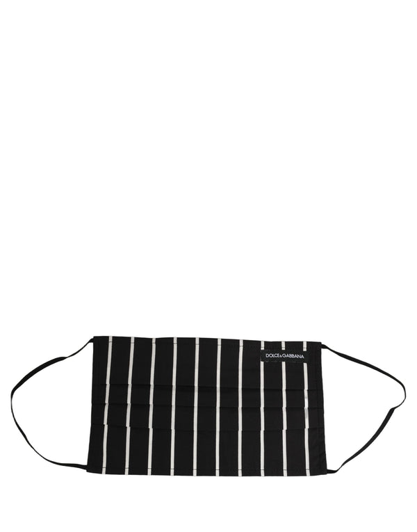 Dolce & Gabbana Black White Pinstripe Pleated Elastic Ear Strap Face Mask