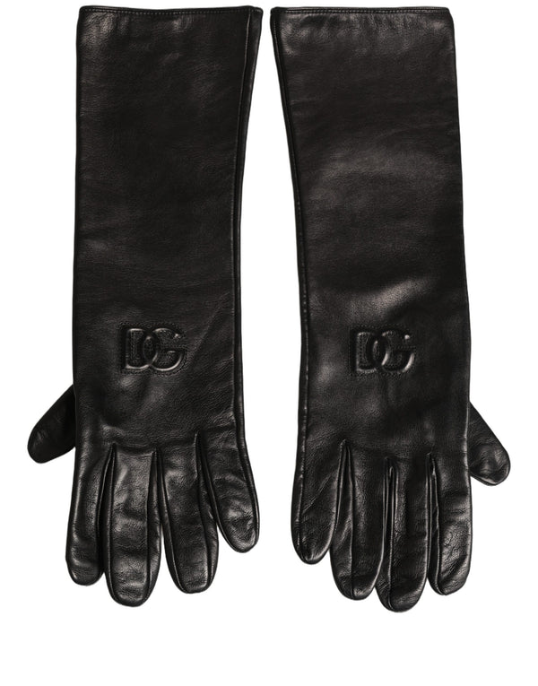 Dolce & Gabbana Black Genuine Leather Embossed DG Logo Gloves