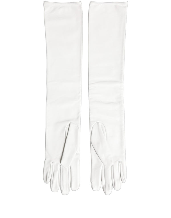 Dolce & Gabbana White Genuine Leather Embossed DG Logo Gloves