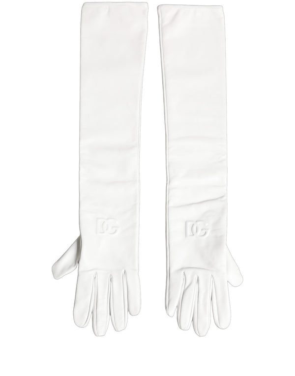 Dolce & Gabbana White Genuine Leather Embossed DG Logo Gloves