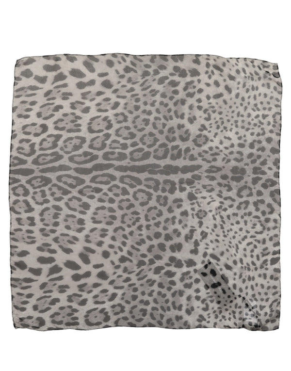Dolce & Gabbana Gray Leopard Print Silk Square Foulard Scarf