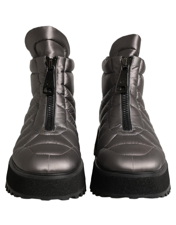 Dolce & Gabbana Silver Leather Quilted Men Ankle Boots Shoes