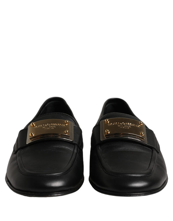 Dolce & Gabbana Black Leather Logo Plaque Loafers Men Shoes