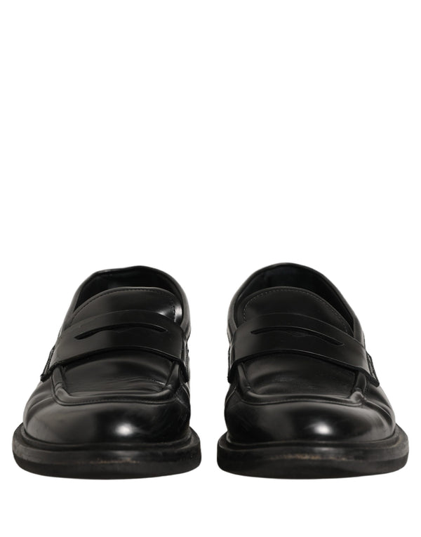 Dolce & Gabbana Black Brushed Calf Leather Loafers Shoes