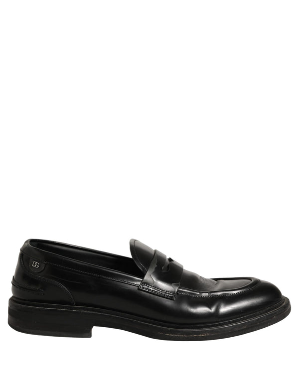 Dolce & Gabbana Black Brushed Calf Leather Loafers Shoes