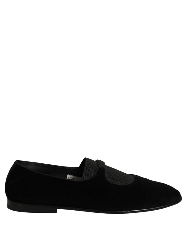 Dolce & Gabbana Black Velvet Slip On Slippers Loafers Shoes