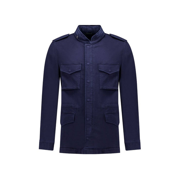 Autore Navy Blue Cotton Full-Length Jacket