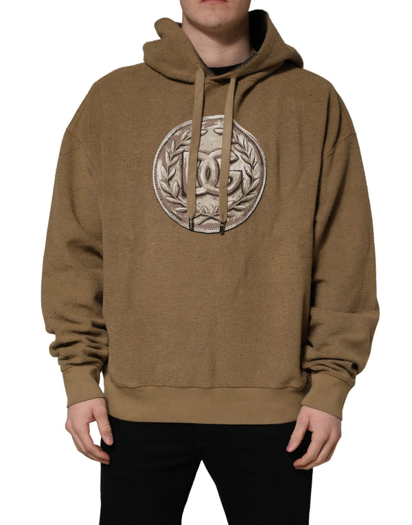 Dolce & Gabbana Brown Embossed Logo Hooded Sweatshirt Sweater
