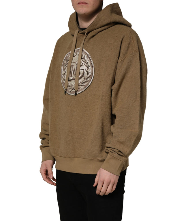 Dolce & Gabbana Brown Embossed Logo Hooded Sweatshirt Sweater
