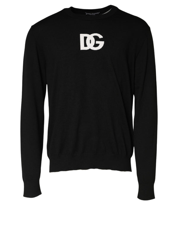 Dolce & Gabbana Black Wool DG Logo Men Crew Neck Sweater
