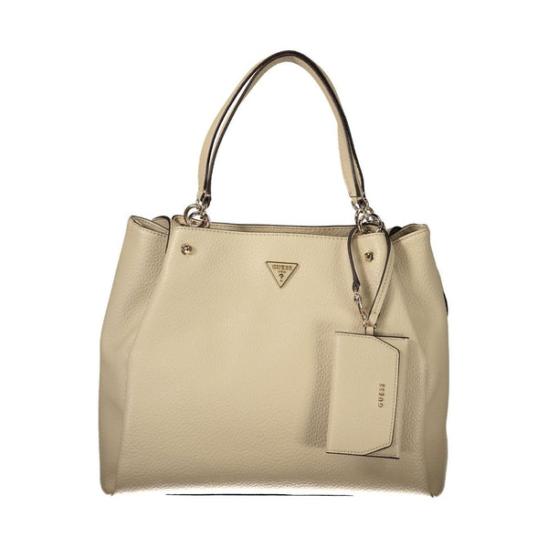 Guess Jeans Beige Polyurethane Women's Bag with Multiple Pockets and Compartments