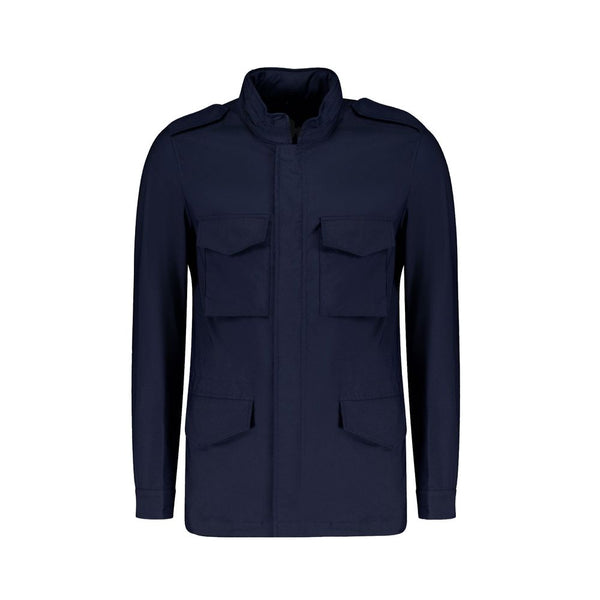 Autore Navy Blue Cotton Full-Length Jacket