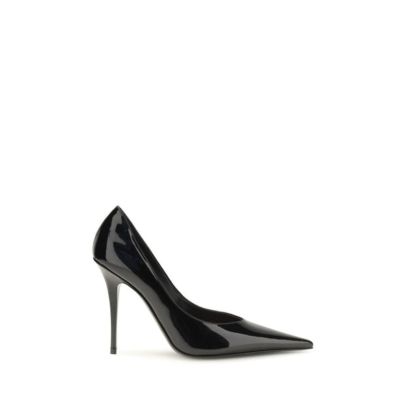 Amina Muaddi Black Calf Leather Bos Taurus High Heel Pumps
