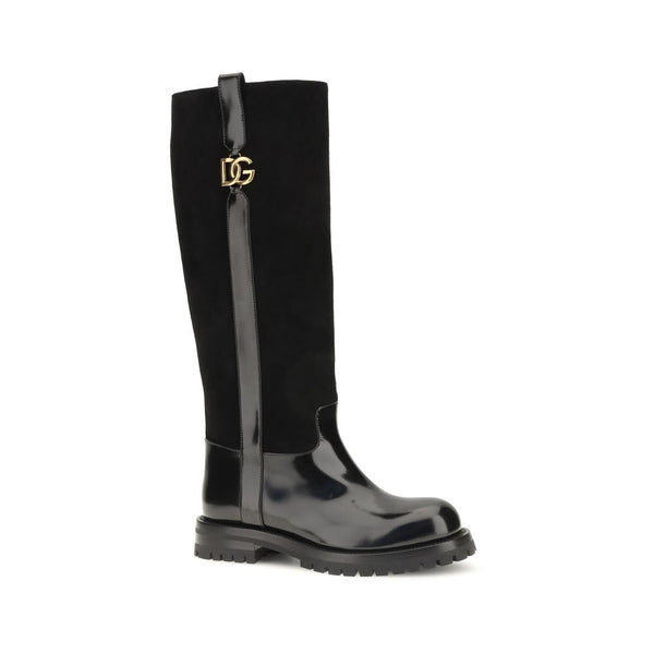 Dolce & Gabbana Black Calf Leather Bos Taurus Flat Boots