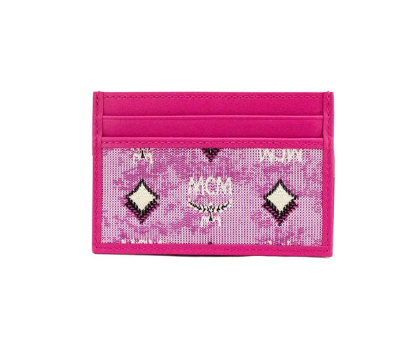 MCM Veritas Vintage Pink Denim Fabric Monogrammed Card Case Wallet