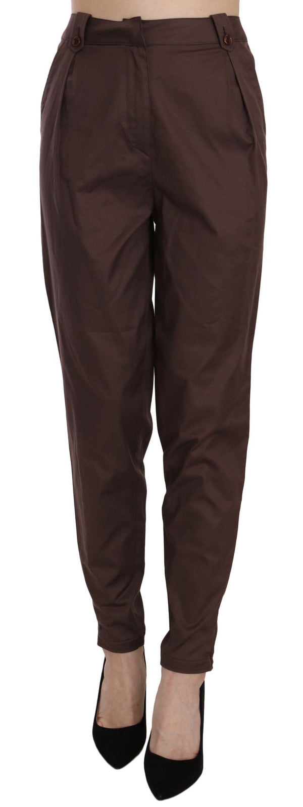 Just Cavalli Brown High Waist Tapered Formal Trousers Pants