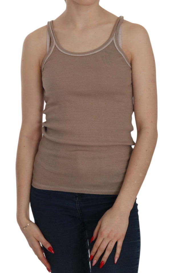 PINK MEMORIES Brown Sleeveless Spaghetti Strap Tank Blouse