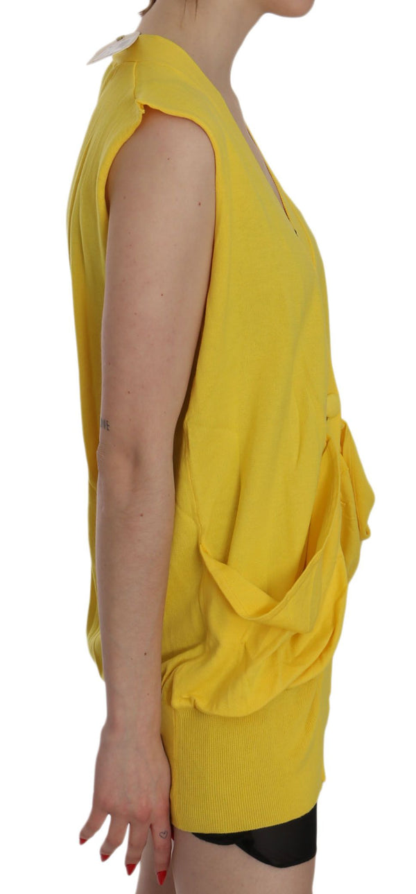 PINK MEMORIES Yellow 100% Cotton Sleeveless Cardigan Top Vest