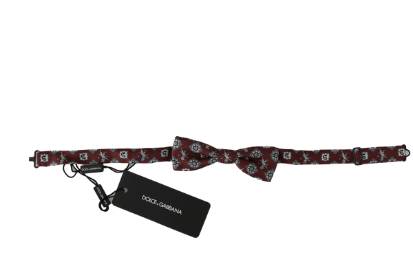 Dolce & Gabbana Men Bordeaux Maroon Lion Silk Adjustable Neck Bow Tie