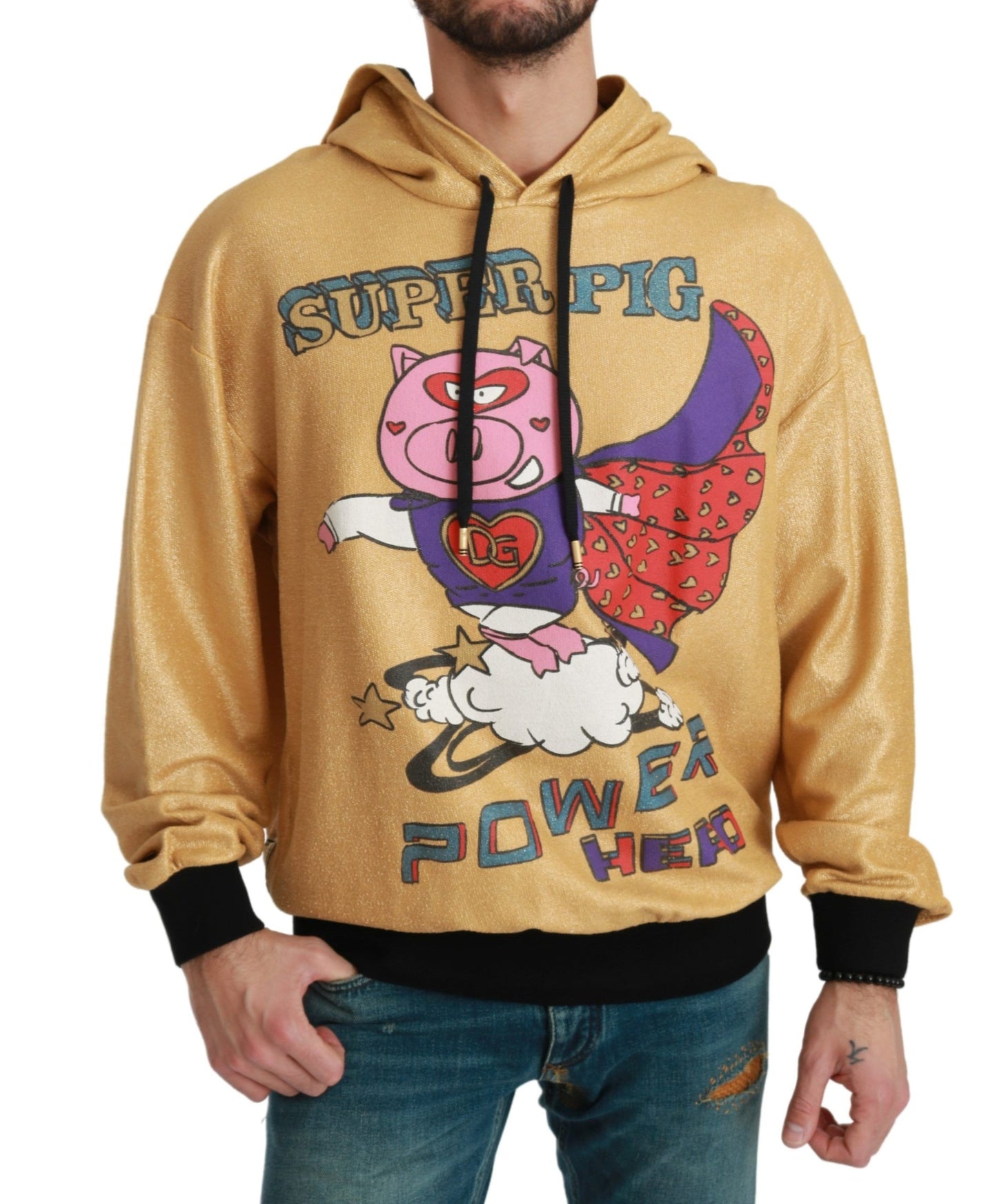 Exquisite Gold Hooded Cotton Sweater