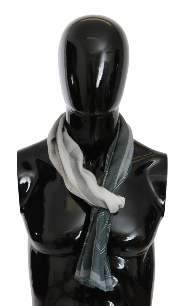 GF Ferre Gray Wool Viscose Foulard Patterned Branded Scarf