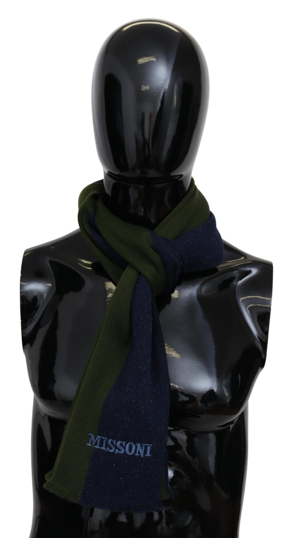 Missoni Blue Green Wool Unisex Neck Wrap Shawl Blue