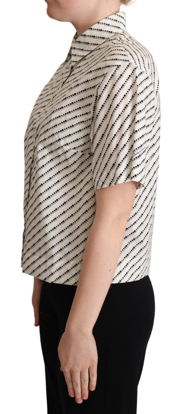 Dolce & Gabbana White Dotted Collared Blouse Shirt