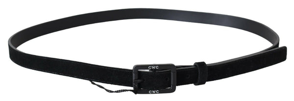 Costume National Black Leather Velvet Square Buckle Waist