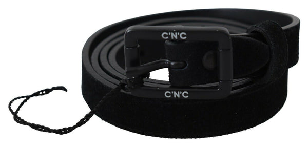 Costume National Black Leather Velvet Square Buckle Waist