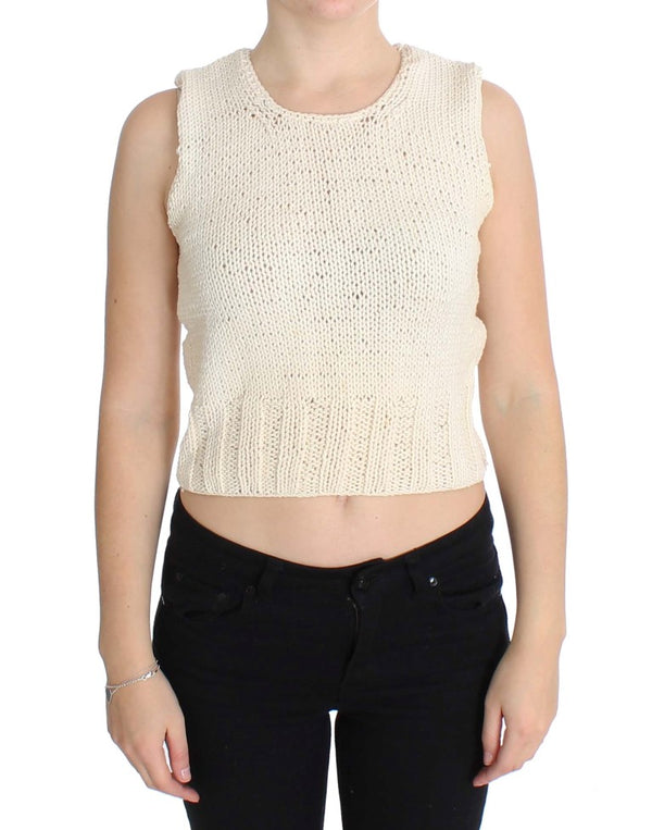 PINK MEMORIES Beige Cotton Blend Knitted Sleeveless Sweater