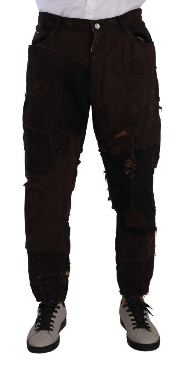Dolce & Gabbana Brown Cotton Distressed Regular Denim Jeans