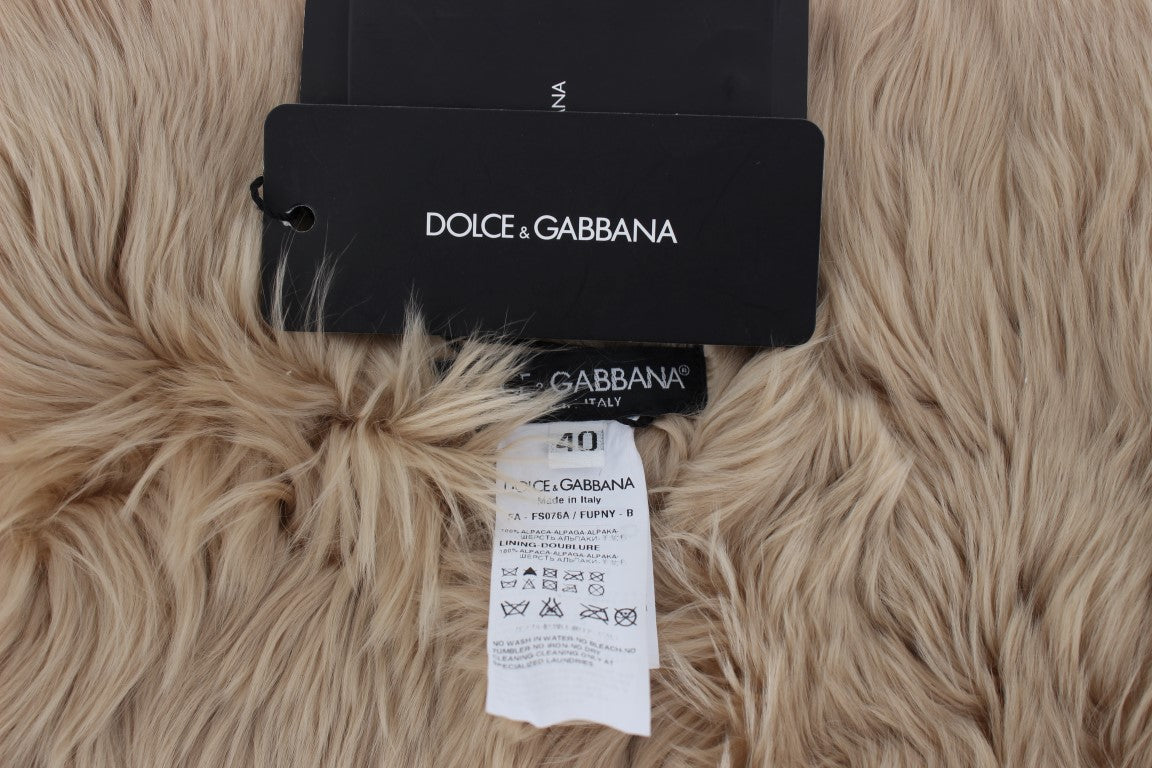 Elegant Alpaca Fur Shoulder Wrap in Beige