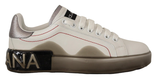 Dolce & Gabbana White Leather Shoes Womens Logo Portofino Sneakers
