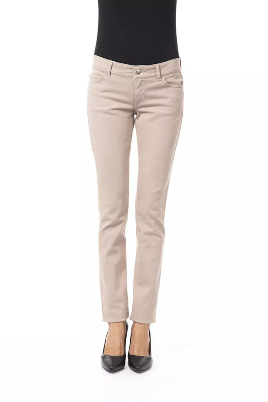 Beige Cotton Women Pant with Chain Detail on Pocket