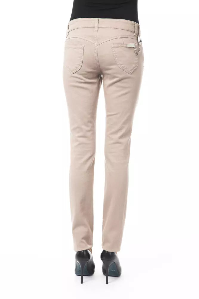 Beige Cotton Women Pant with Chain Detail on Pocket