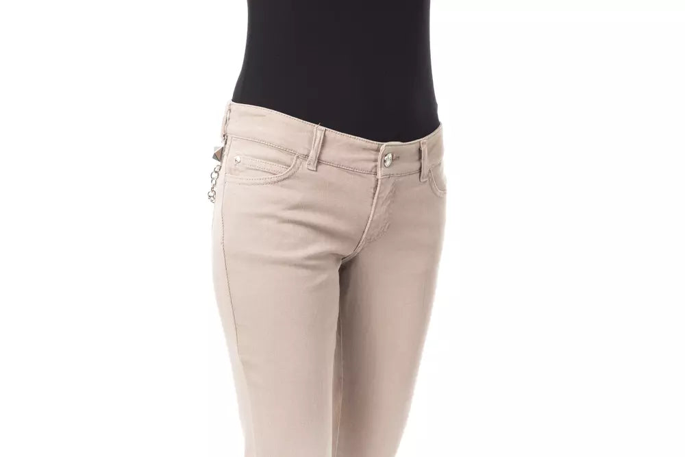 Beige Cotton Women Pant with Chain Detail on Pocket