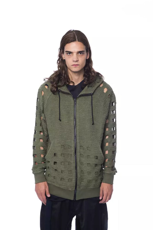 Army Cotton Men Sweater with Hood and Zip Closure